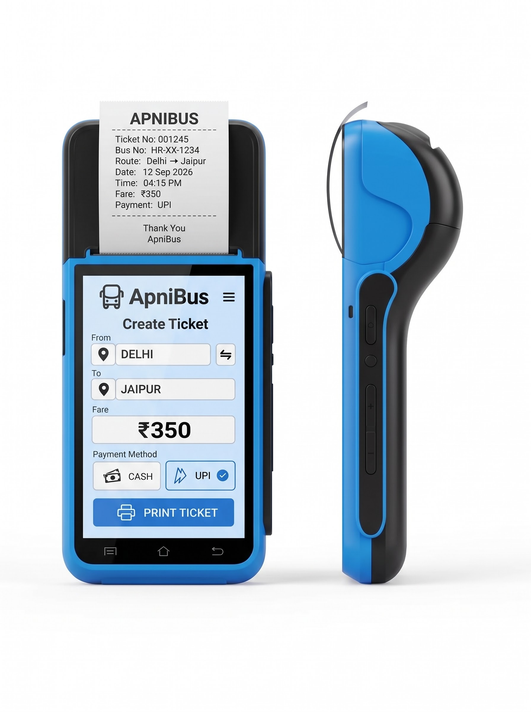 Cash + UPI smart ticketing POS